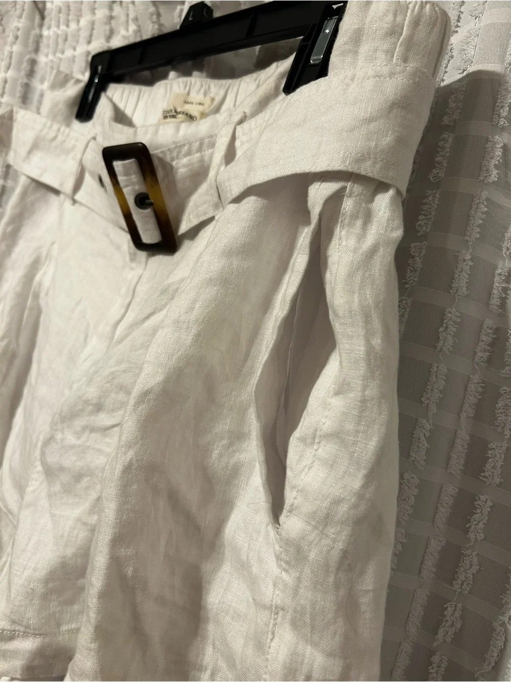 Christian Siriano White High-Waist Linen Belted Shorts